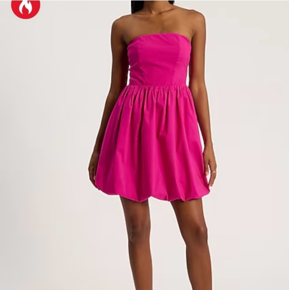 Bright Pink Strapless Bubble Dress-With Pockets!